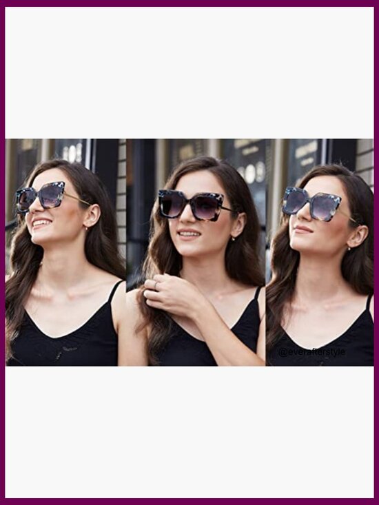Oversized Square Sunglasses with Pearl Inlay Cat Eye Frame UV400 Protection main image 7